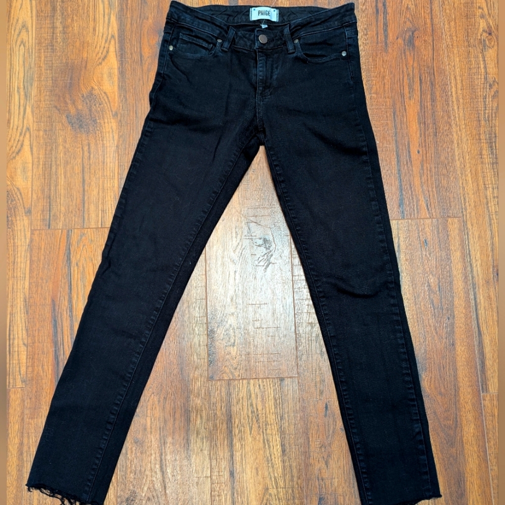 Paige rough cut black skinny jeans